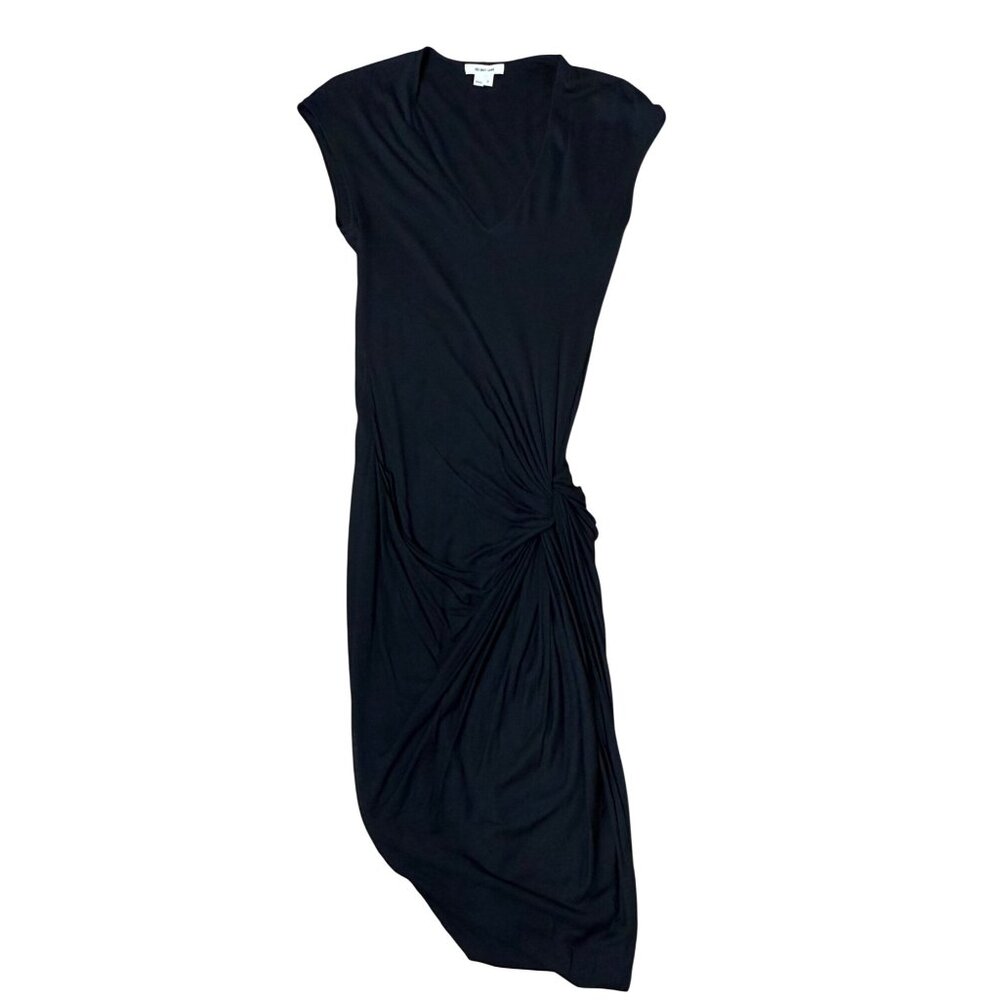 Helmut Lang Black Asymmetrical Draped Knotted Jersey Dress S Vamp Glam Cocktail - Picture 3 of 8